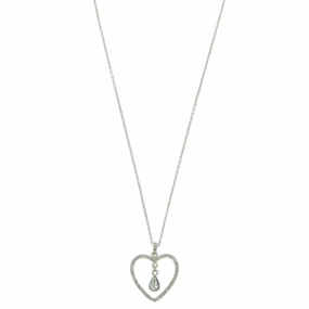 1928 Jewelry Crystal Heart & Teardrop Pendant Necklace 16"   3" Extender