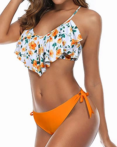 2 Piece High Cut Bottom Women Cross Back Bathing Suit-Yellow Floral