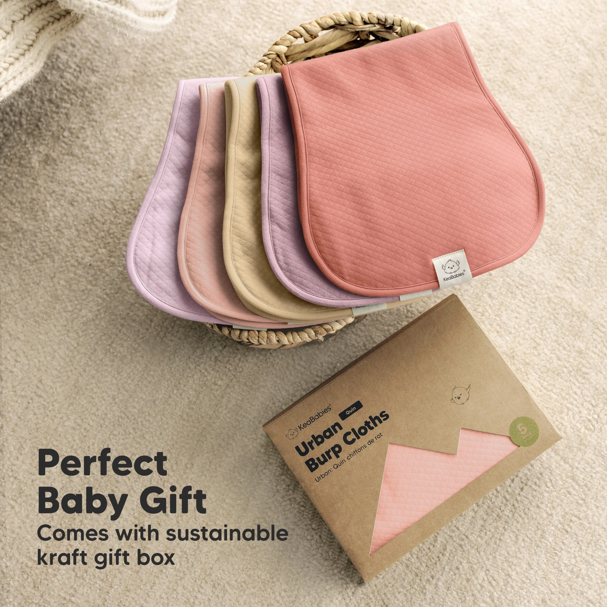 5-Pack Urban Quin Burp Cloths (Muted Pastel)