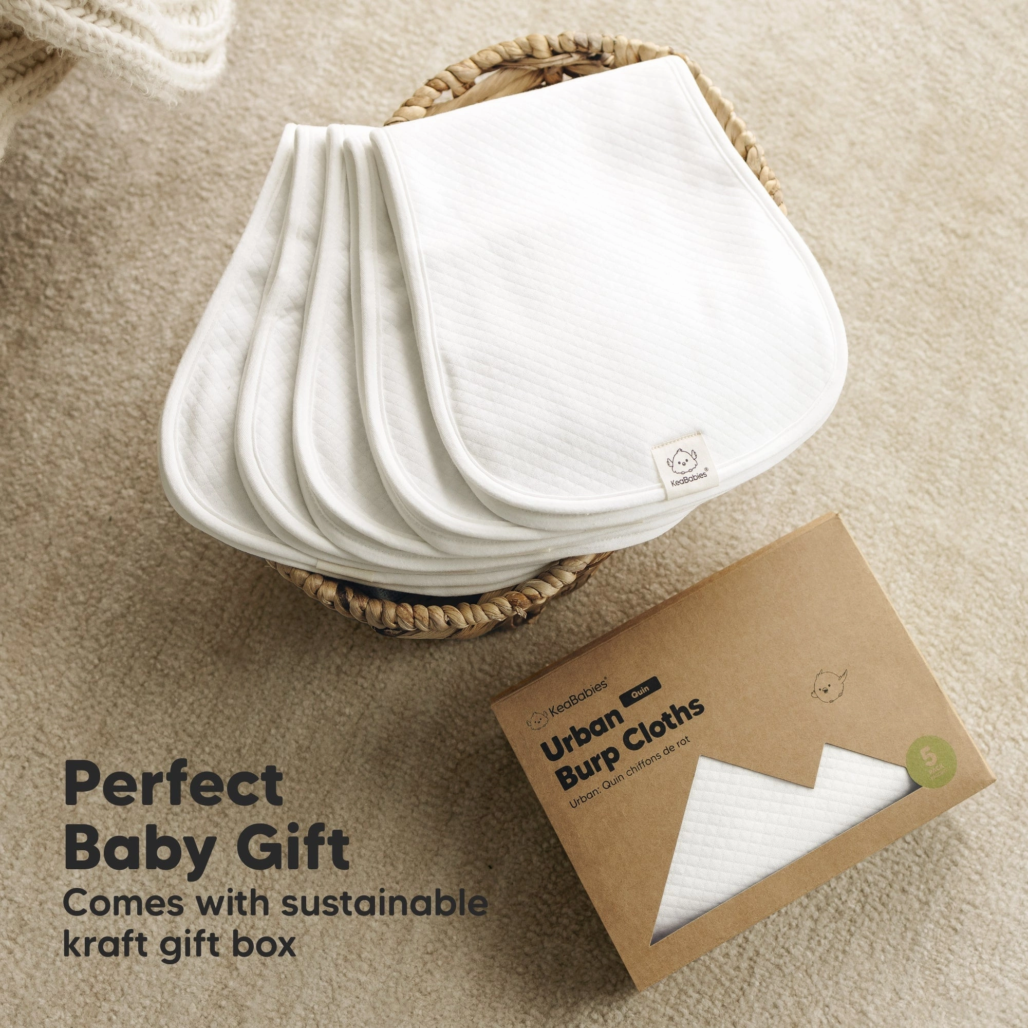 5-Pack Urban Quin Burp Cloths (Soft White)