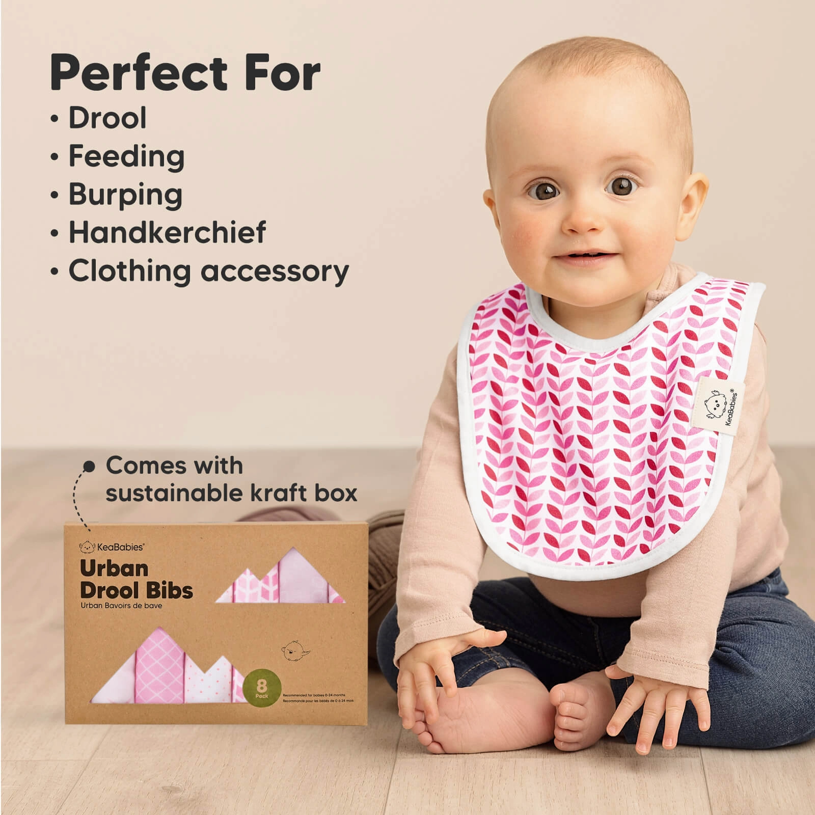 8-Pack Urban Drool Bibs (Blush)