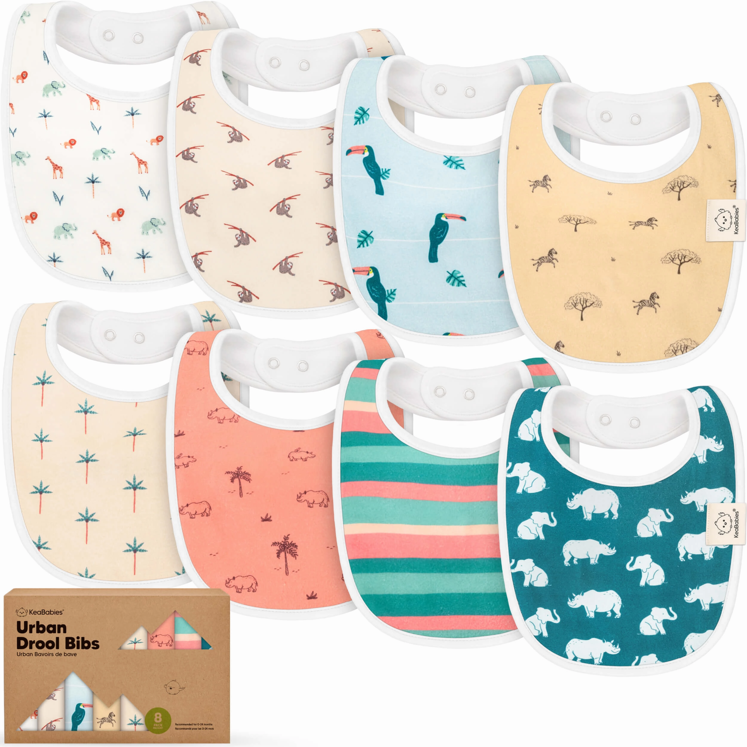 8-Pack Urban Drool Bibs (Wildscape)