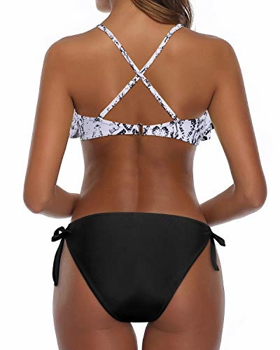 Adjustable Spaghetti Straps Ruffled Bikini For Women-White Snake