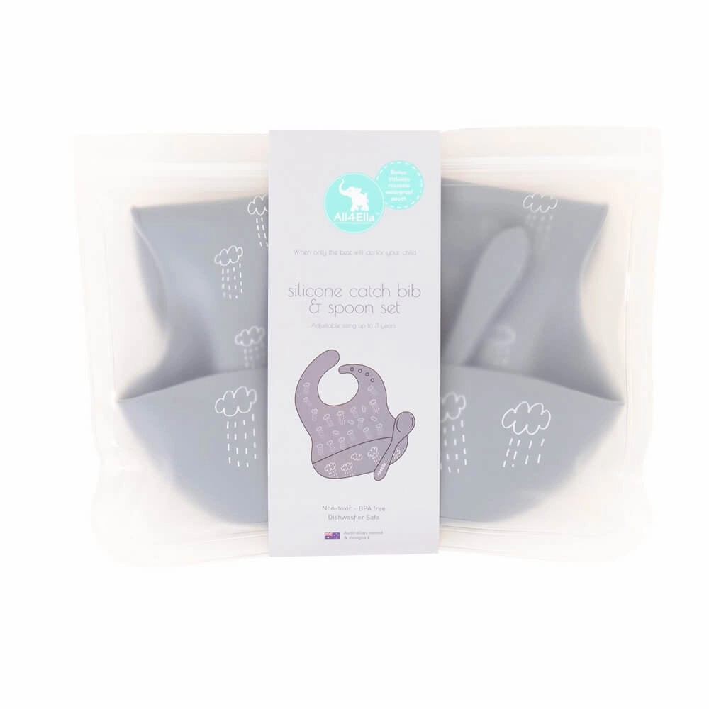 All4Ella Silicone Bib With Spoon & Reusable Bag