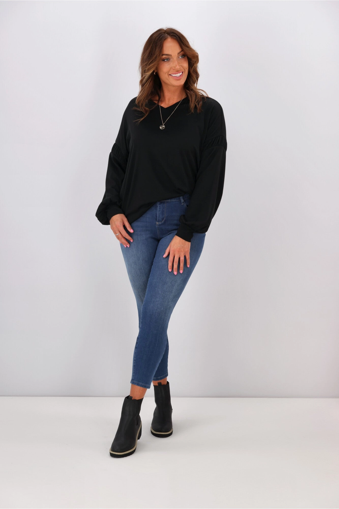 Alpine by Shine On Megan Drop Shoulder Merino Top Black