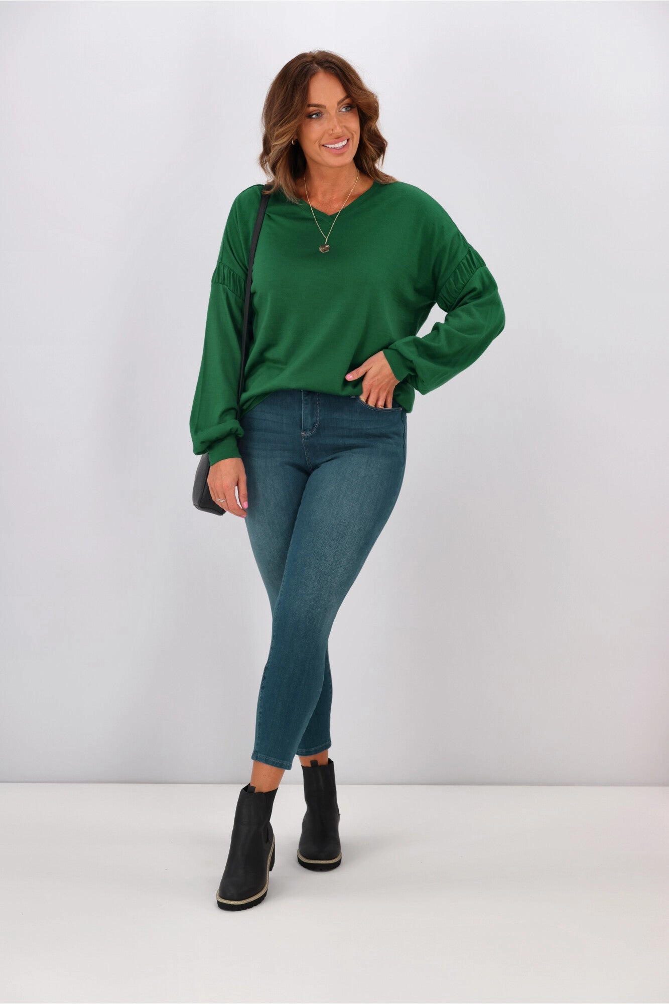 Alpine by Shine On Megan Drop Shoulder Merino Top Emerald