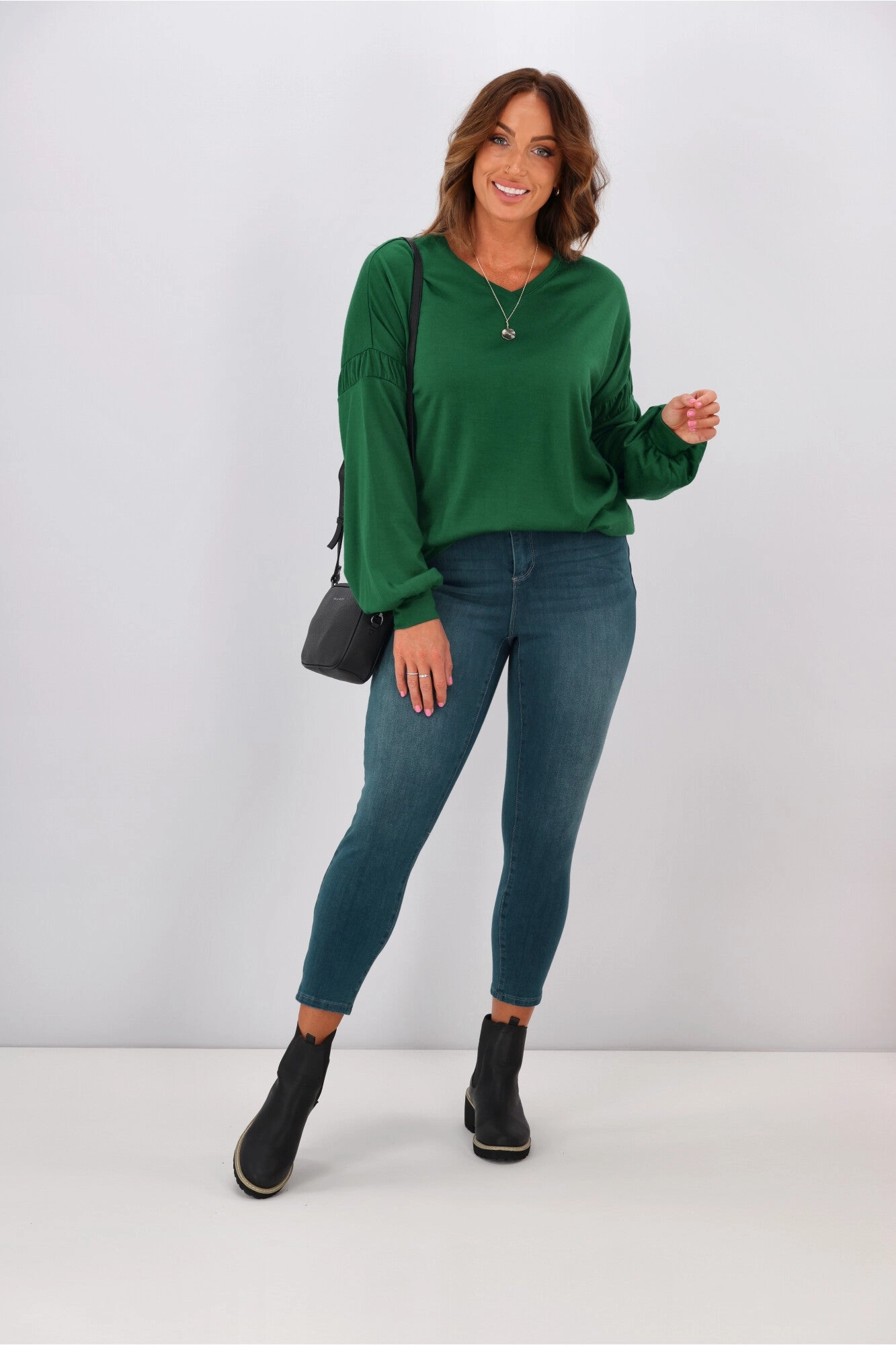 Alpine by Shine On Megan Drop Shoulder Merino Top Emerald