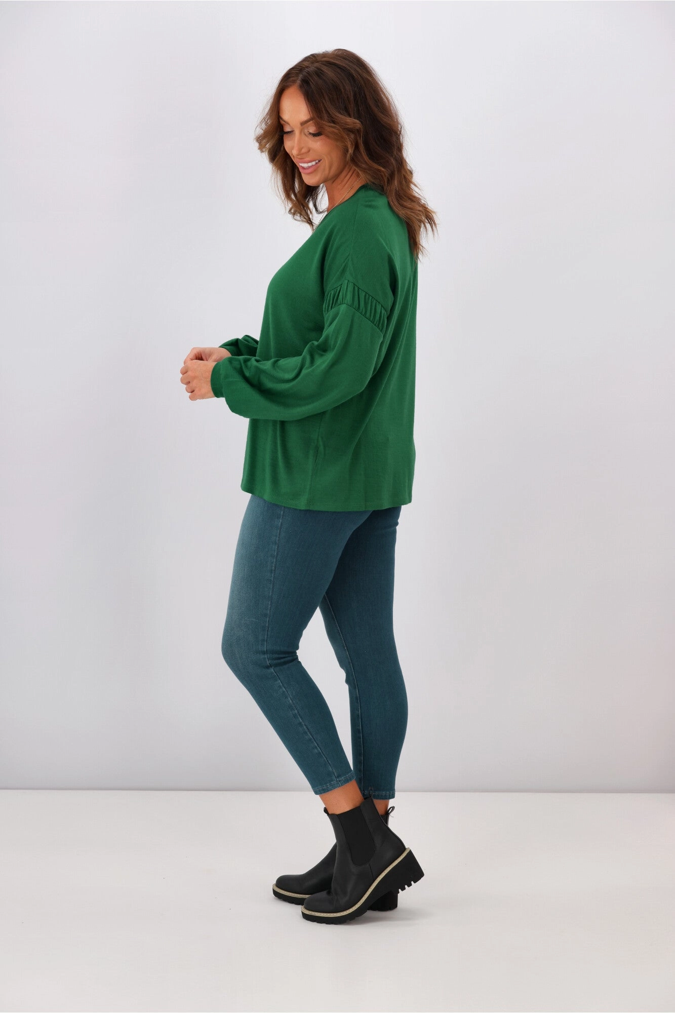 Alpine by Shine On Megan Drop Shoulder Merino Top Emerald