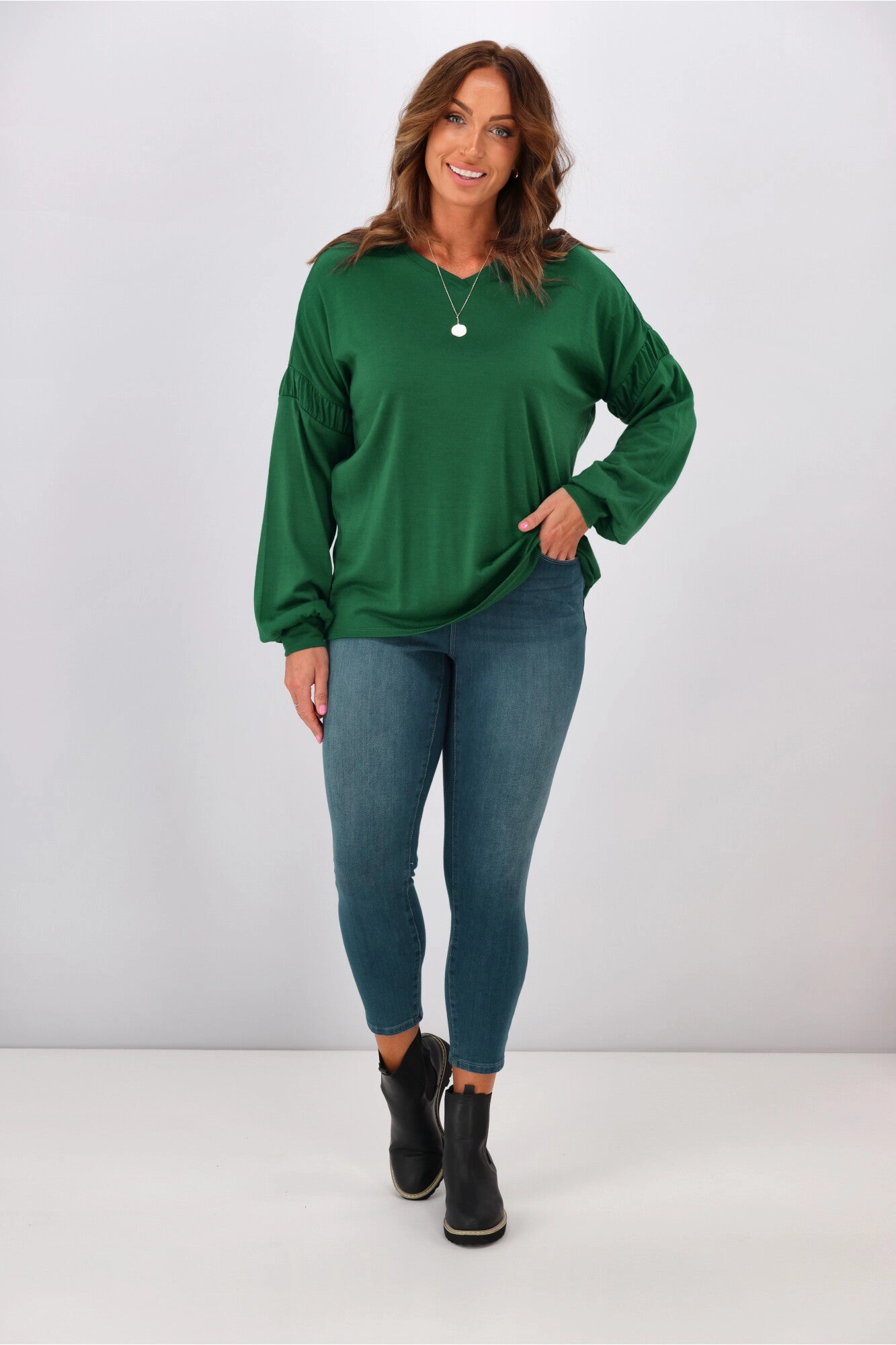 Alpine by Shine On Megan Drop Shoulder Merino Top Emerald