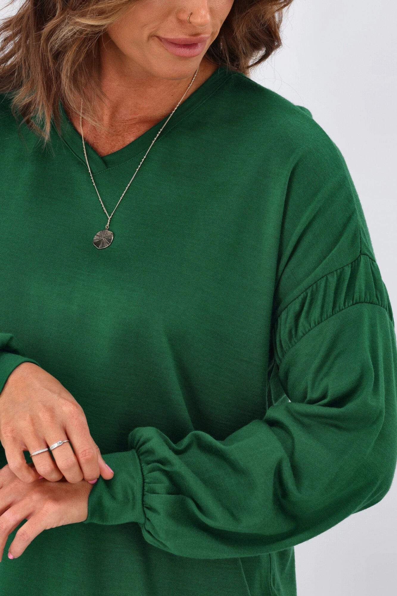 Alpine by Shine On Megan Drop Shoulder Merino Top Emerald