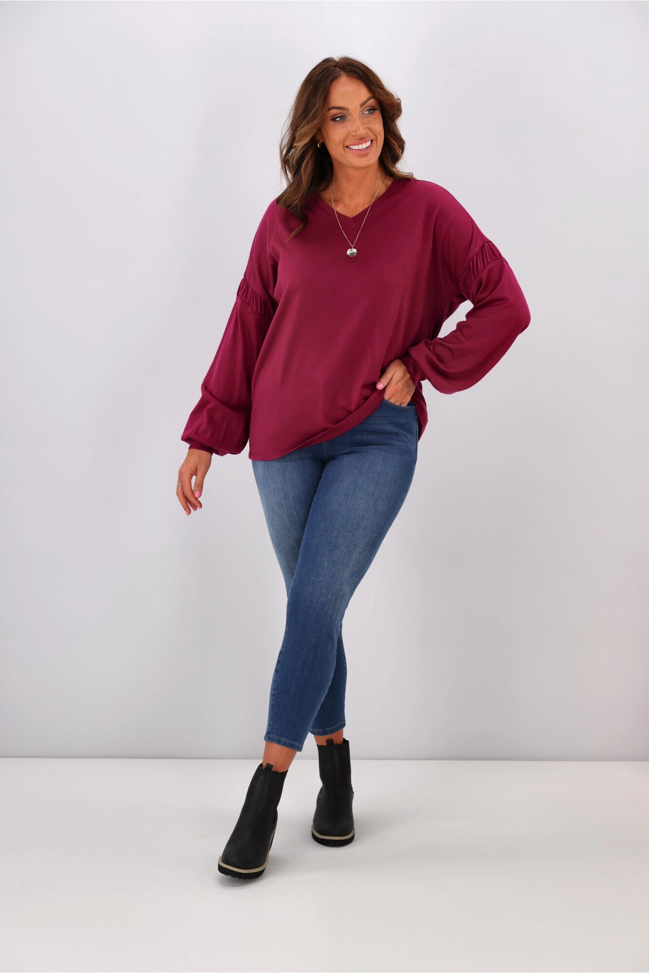 Alpine by Shine On Megan Drop Shoulder Merino Top Orchid