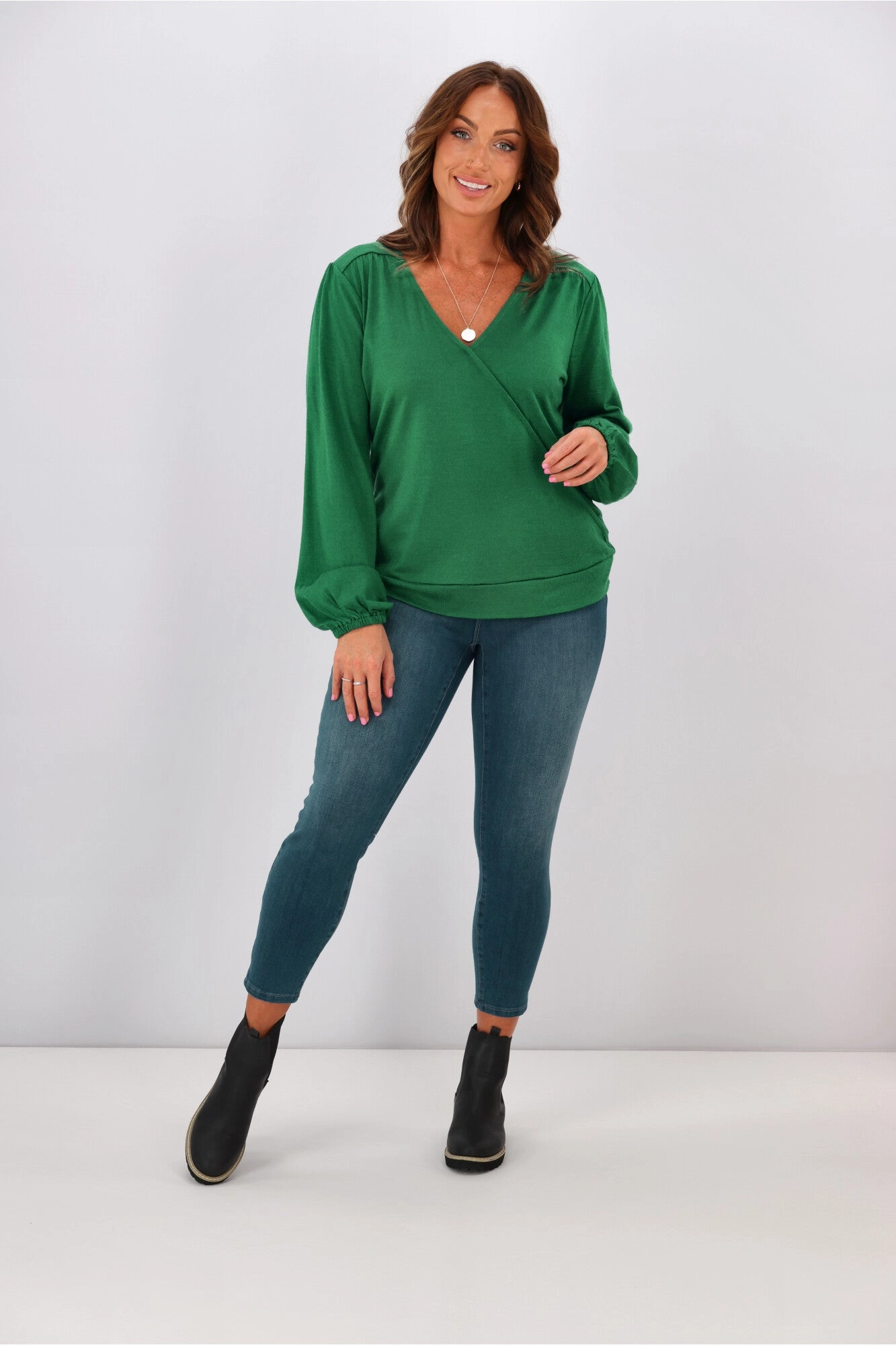 Alpine by Shine On Petra Crossover Merino Top Emerald