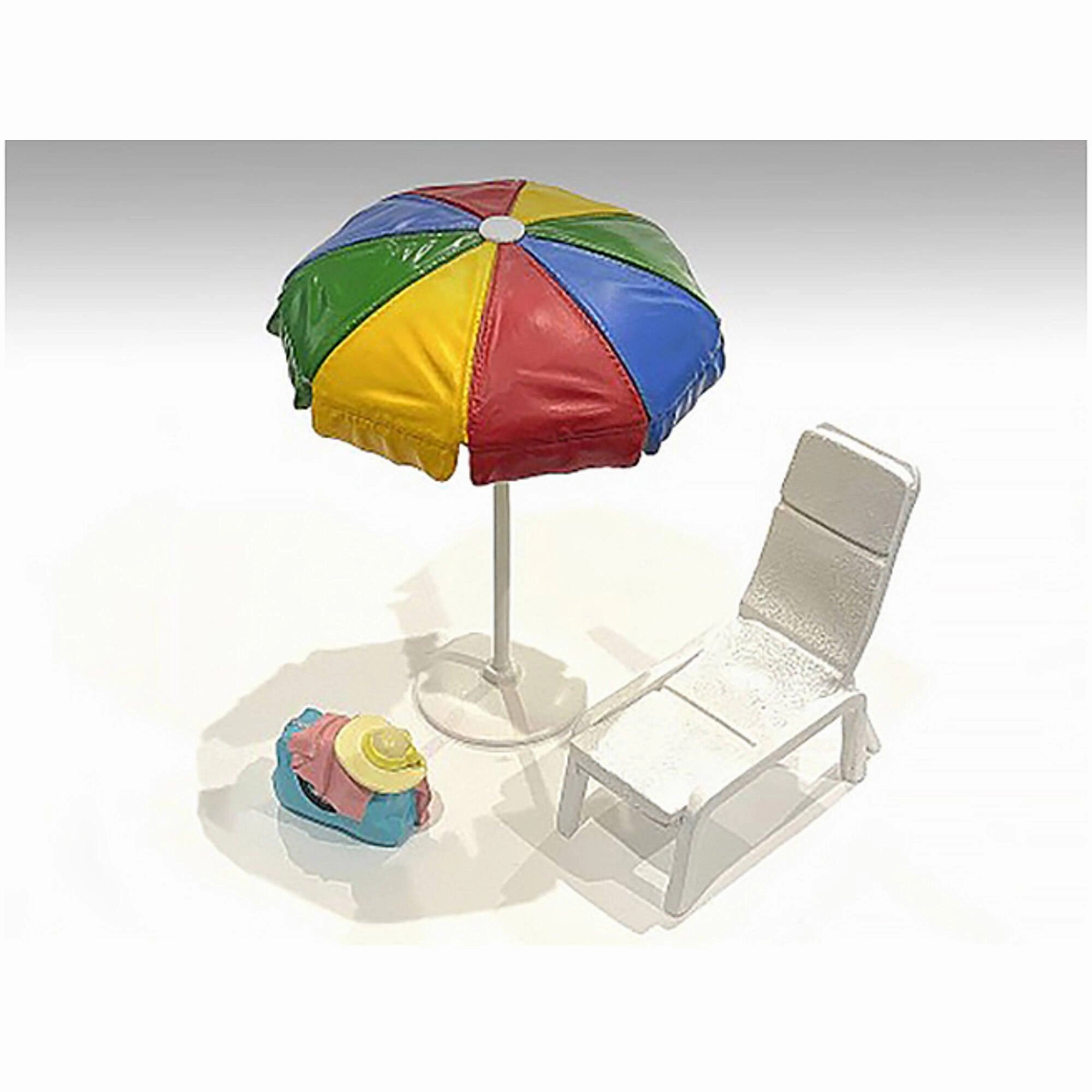 American Diorama Accessories - Beach Girls Beach Chair and Umbrella and Duffle Bag