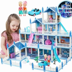 Anpro 4 Stories 14 Rooms Dollhouse for Kids, Princess Dollhouse
