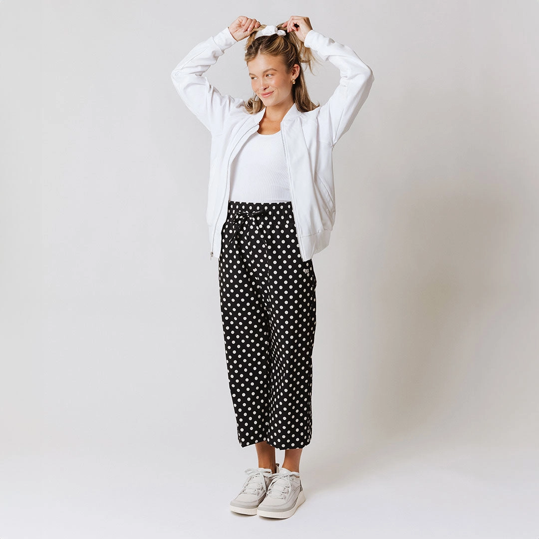 Audrey Wide Leg Pants, Black Polka Dot