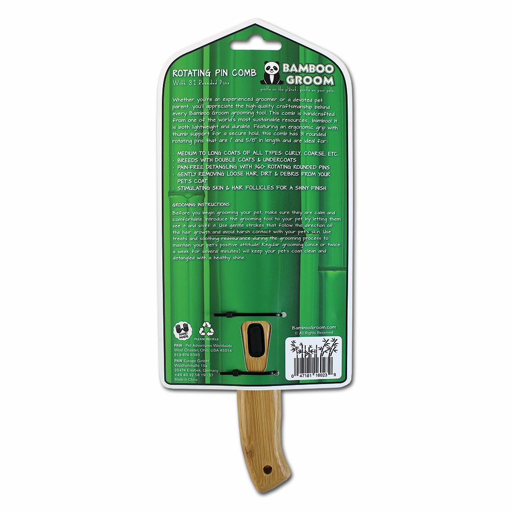 Bamboo Groom Rotating Pin Comb with 31 Rounded Pins