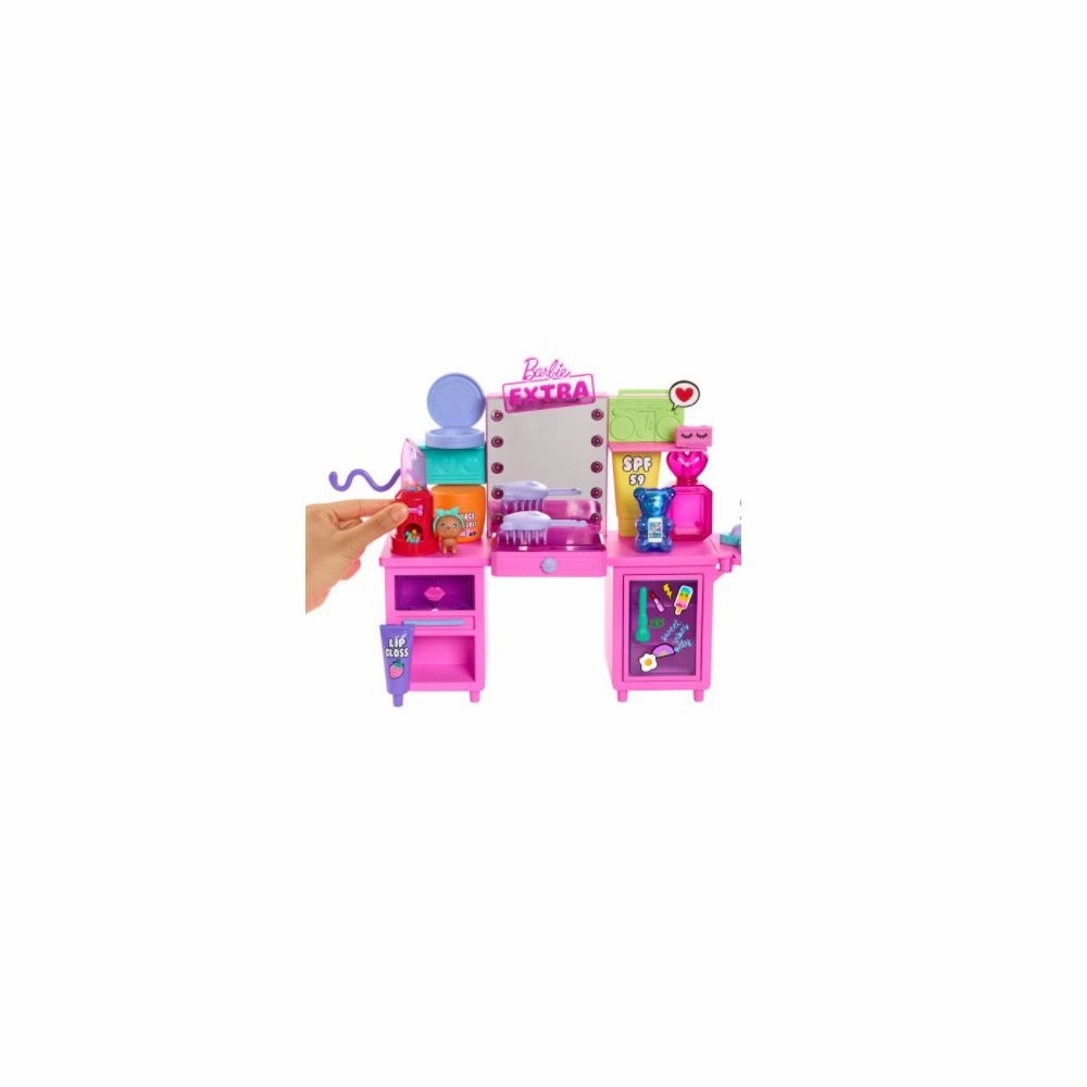 Barbie GYJ70 Extra Doll & Vanity Playset With Exclusive Doll, Pet Puppy, Vanity & 45 Pieces