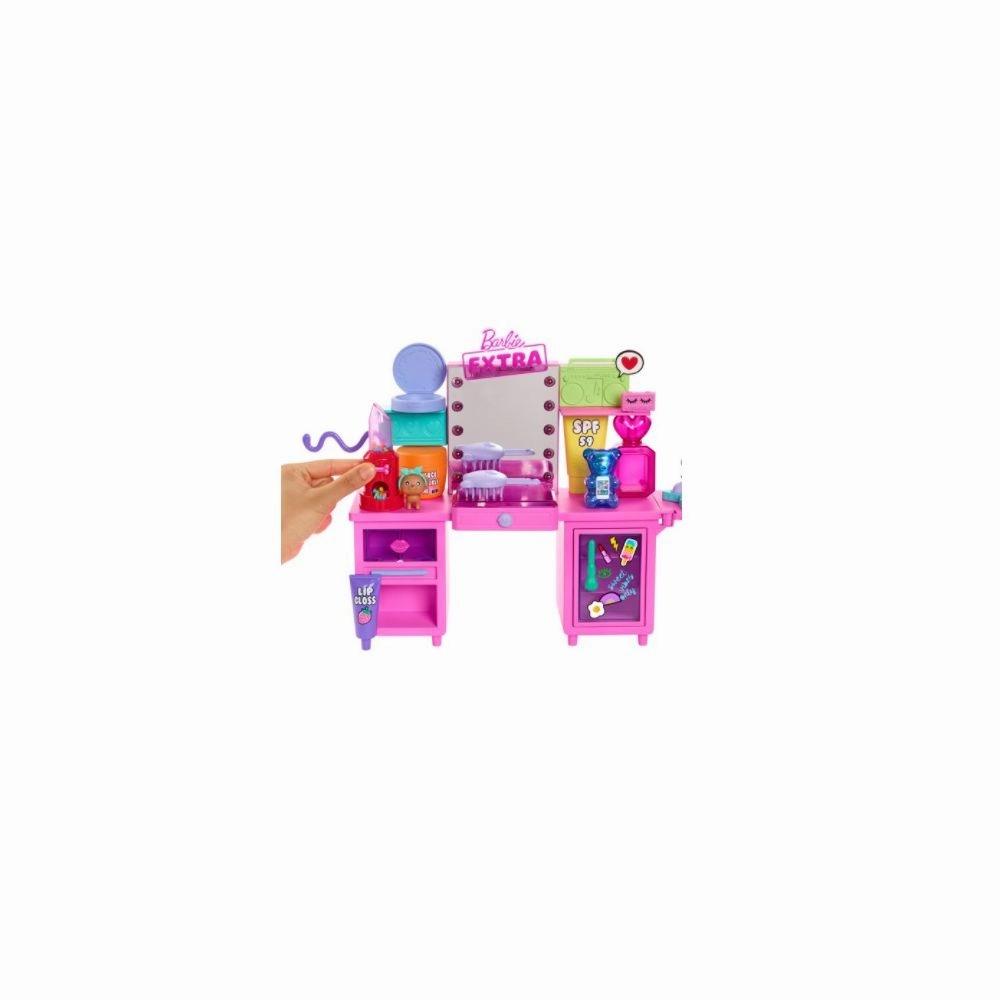 Barbie GYJ70 Extra Doll & Vanity Playset With Exclusive Doll, Pet Puppy, Vanity & 45 Pieces
