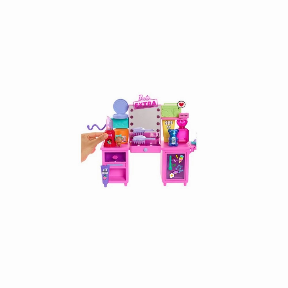 Barbie GYJ70 Extra Doll & Vanity Playset With Exclusive Doll, Pet Puppy, Vanity & 45 Pieces