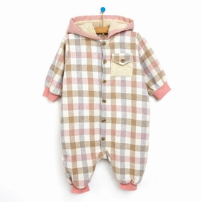 Bebbek Newborn Lumberjack Hooded Jumpsuit - Pink