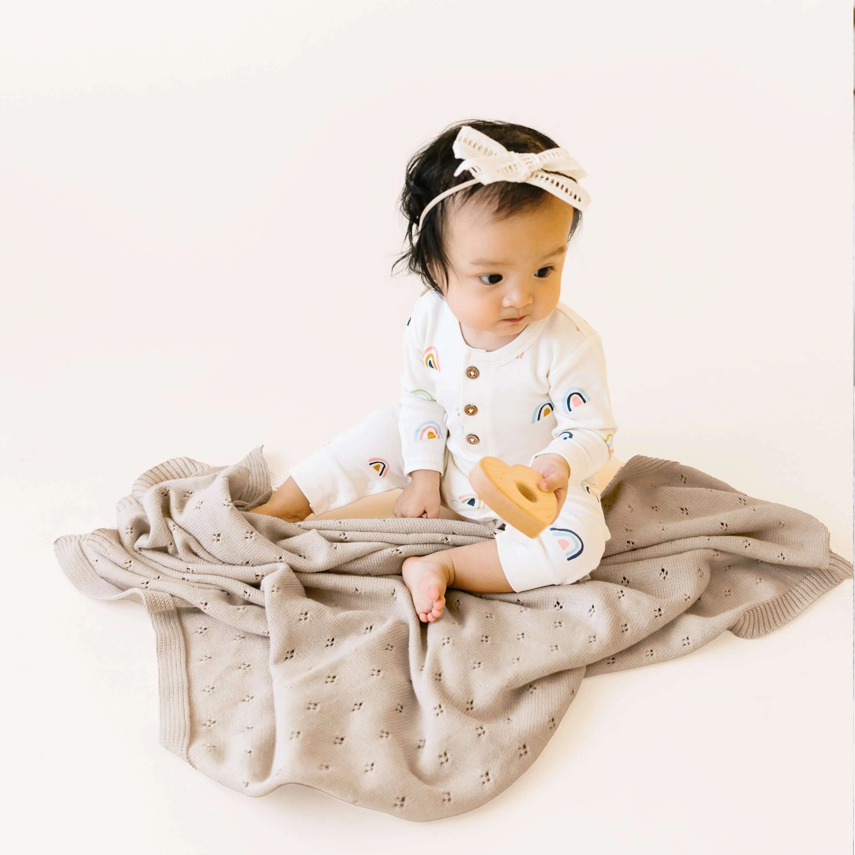 Beige | Organic Cotton Pointelle Baby Blanket