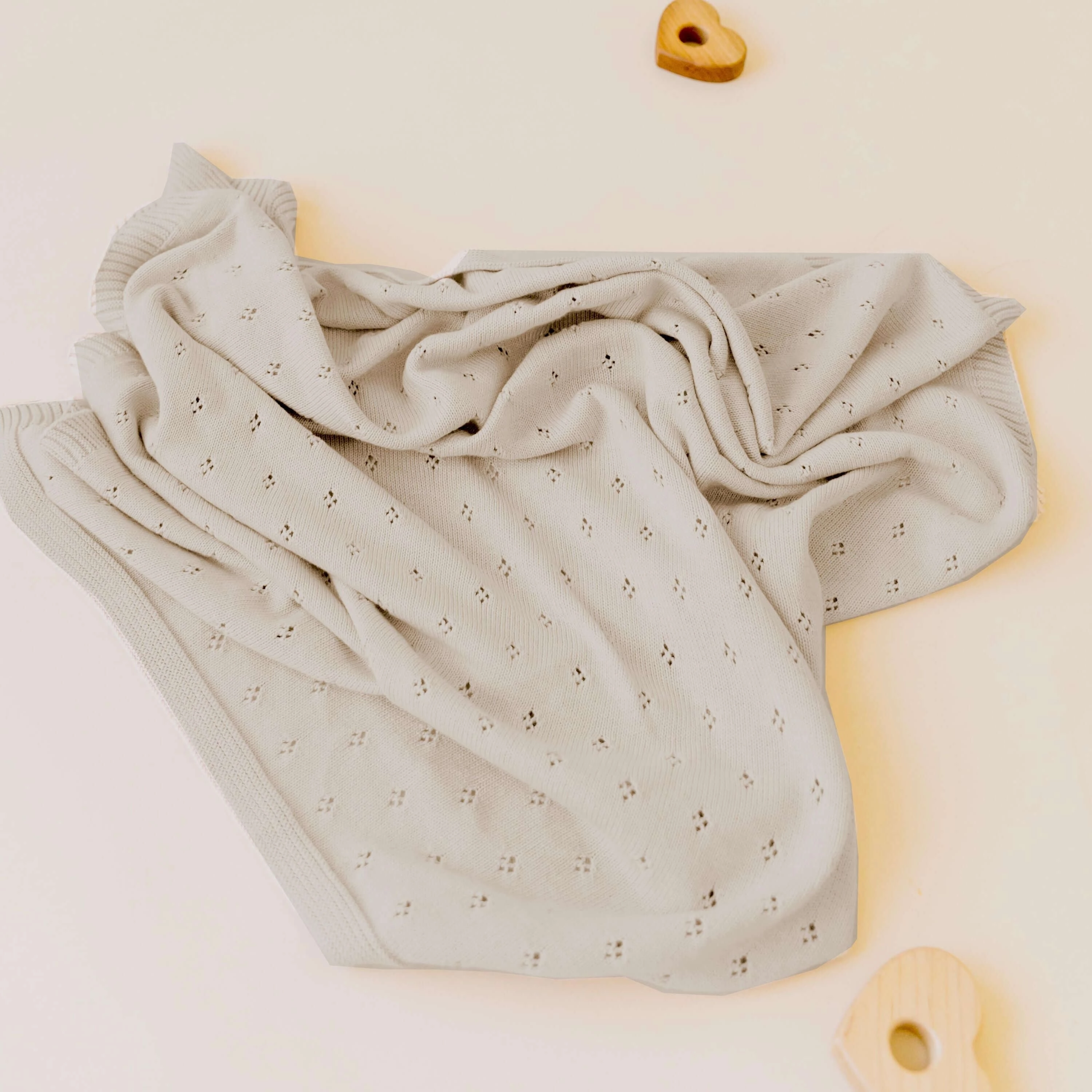 Beige | Organic Cotton Pointelle Baby Blanket