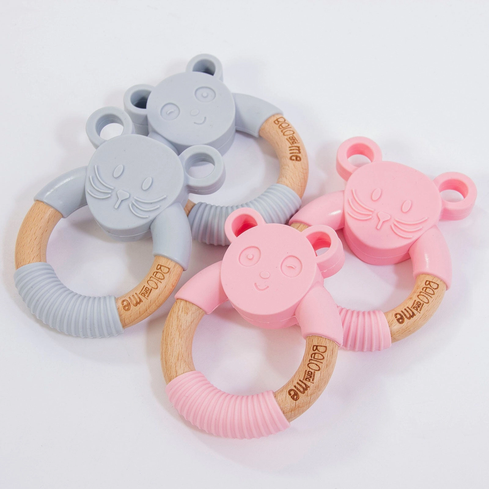 Belo&Me Monty Mouse Animal Wood Teether 3  months - Blue