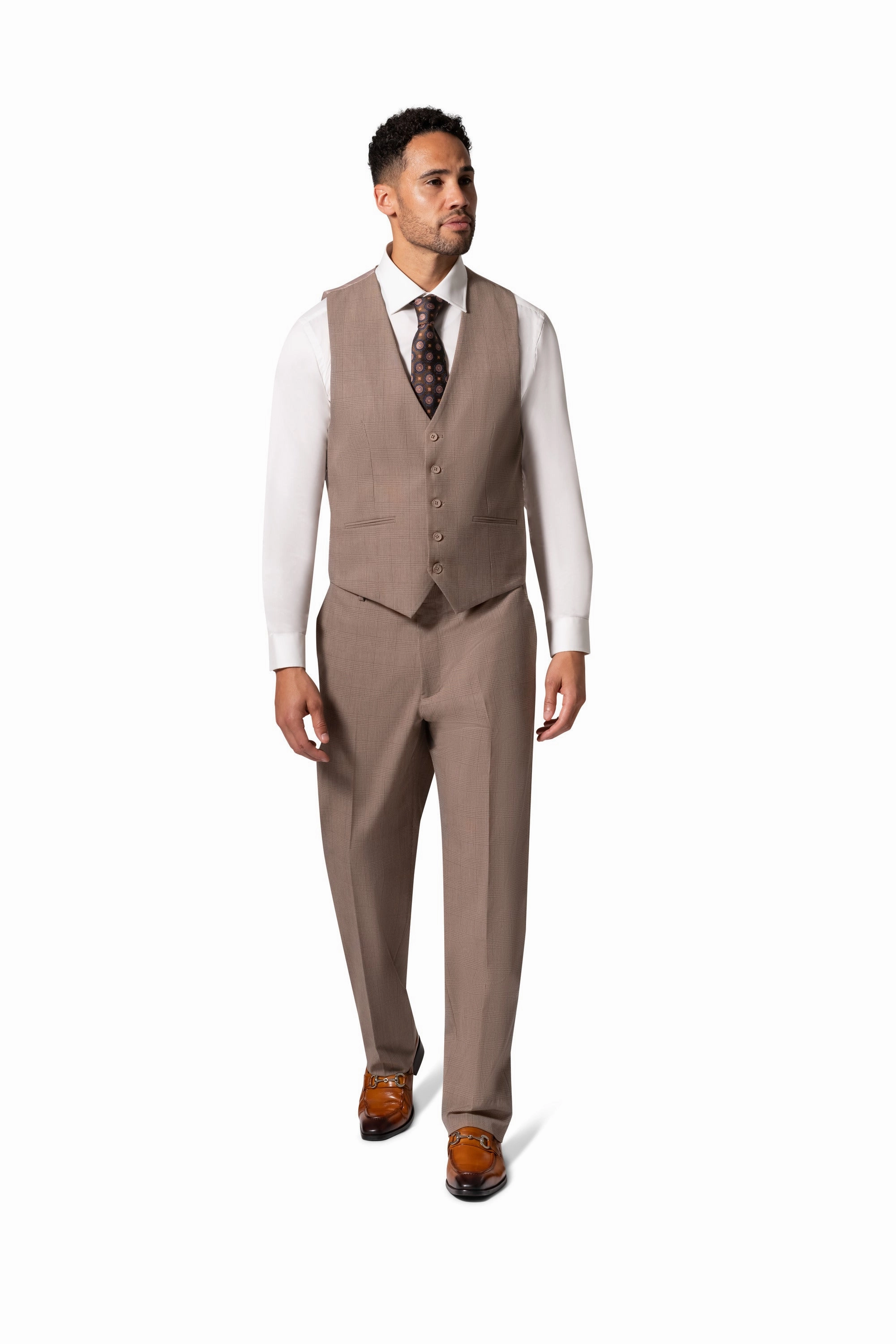Bergamo Orange BP04KE-07 3PC Notch Modern Big & Tall Suit - Tan