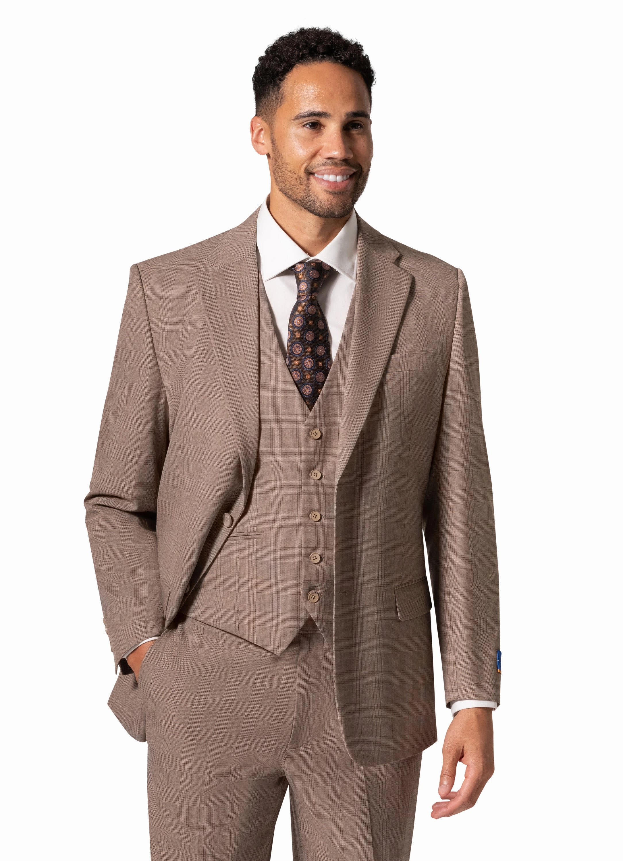 Bergamo Orange BP04KE-07 3PC Notch Modern Big & Tall Suit - Tan