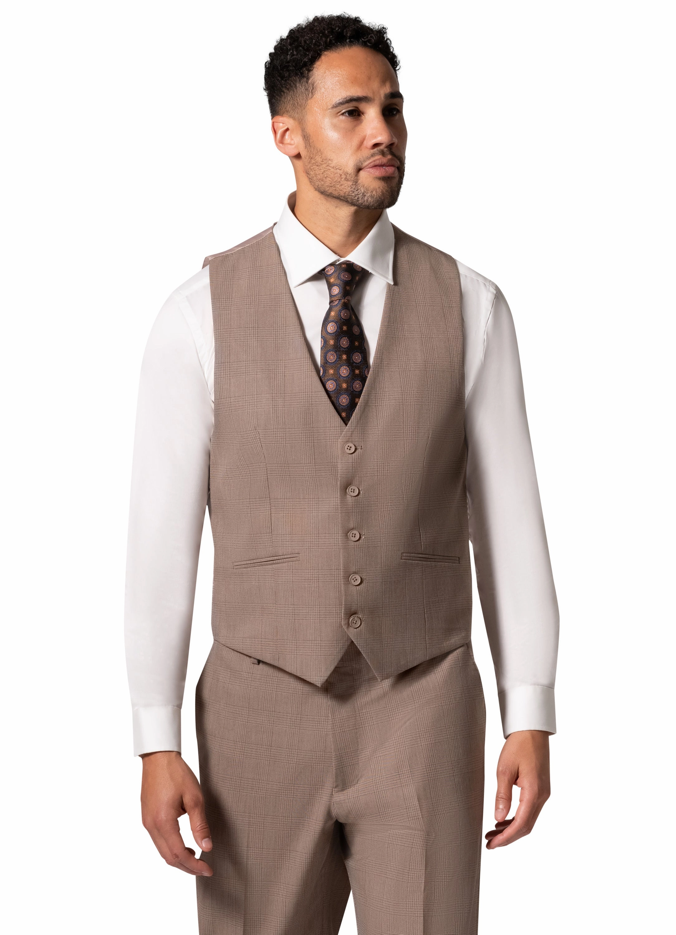 Bergamo Orange BP04KE-07 3PC Notch Modern Big & Tall Suit - Tan