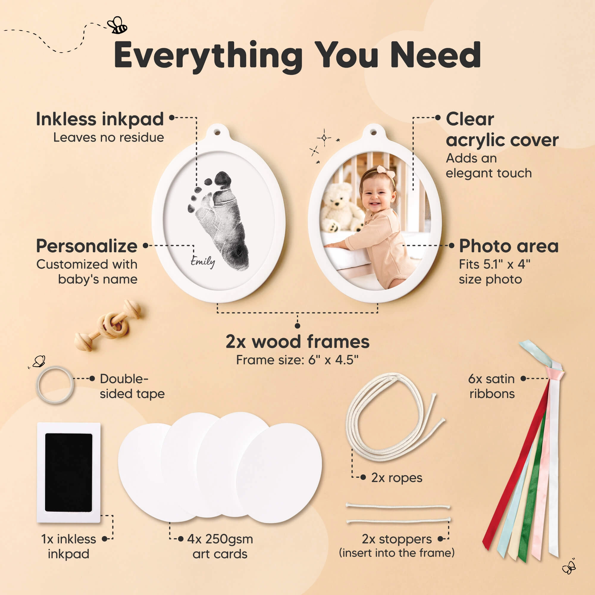 Bitsy Inkless Baby Print and Photo Ornaments (Alpine White)
