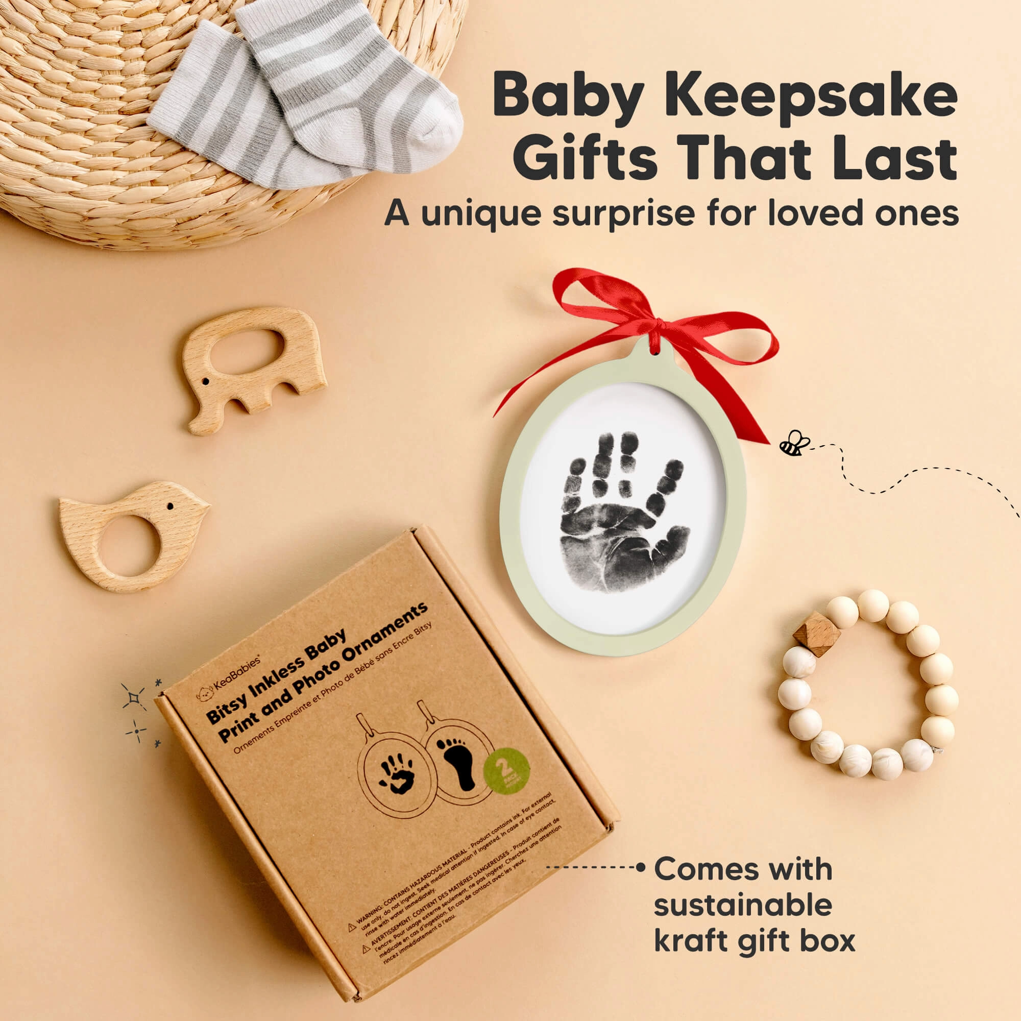 Bitsy Inkless Baby Print and Photo Ornaments (Sage)