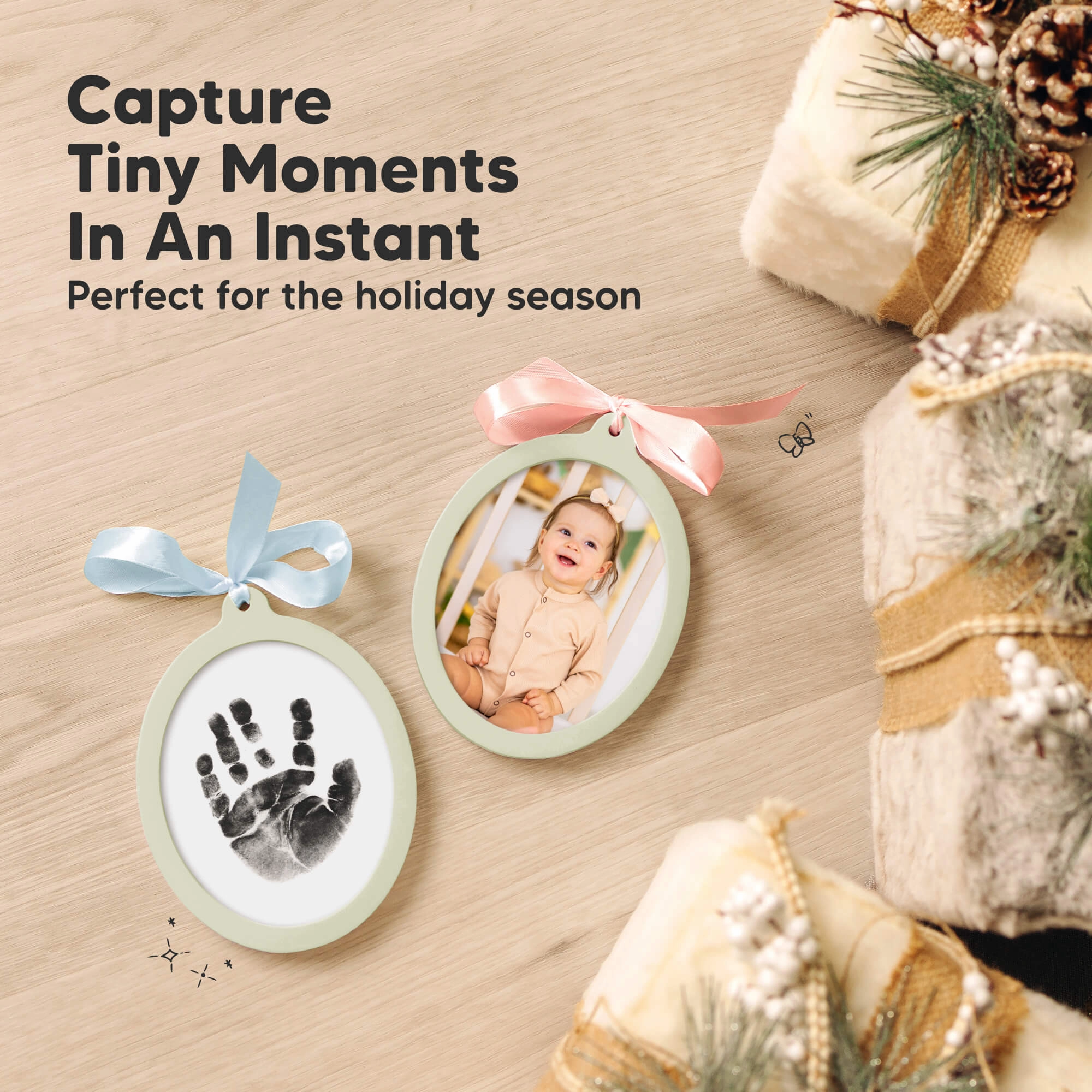 Bitsy Inkless Baby Print and Photo Ornaments (Sage)