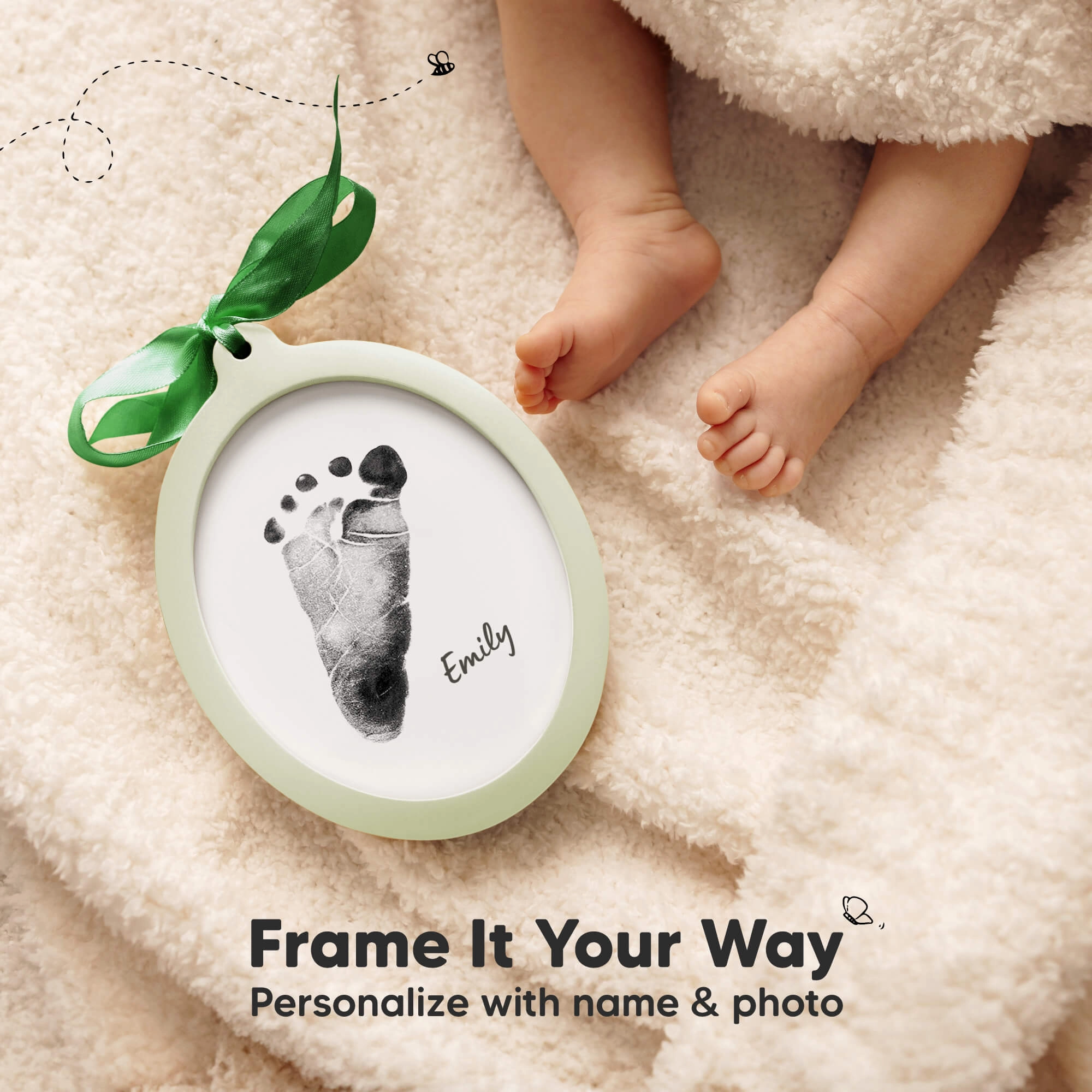 Bitsy Inkless Baby Print and Photo Ornaments (Sage)