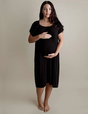 Black Ribbed Labor & Delivery Gown