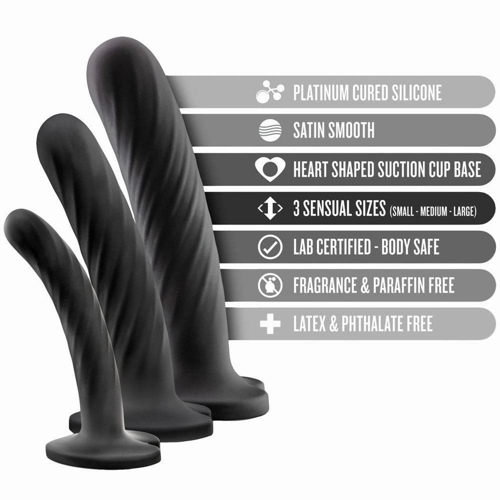 Blush Temptasia Twist Silicone Dildo Kit - Set of 3 - Black