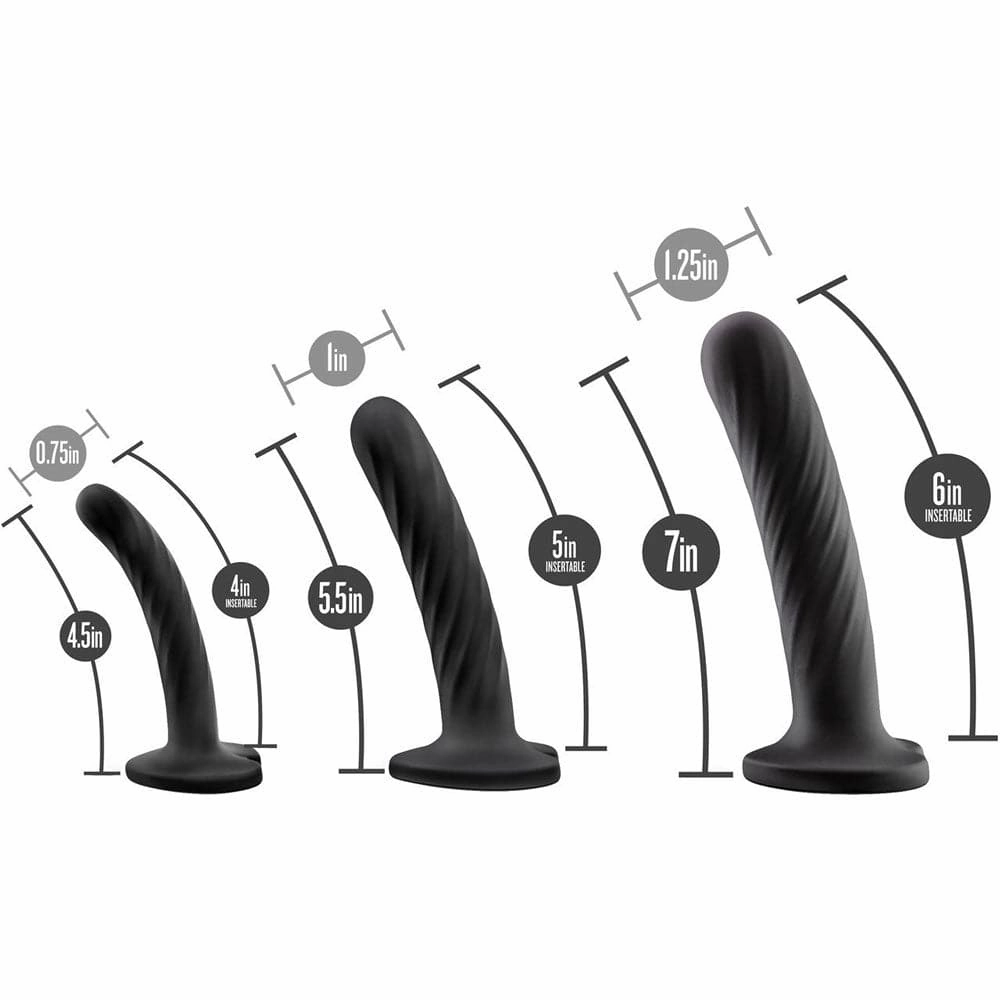 Blush Temptasia Twist Silicone Dildo Kit - Set of 3 - Black