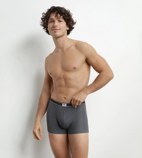 Boxer homme coton modal côtelé Gris Granit ceinture noire Dim Elegant
