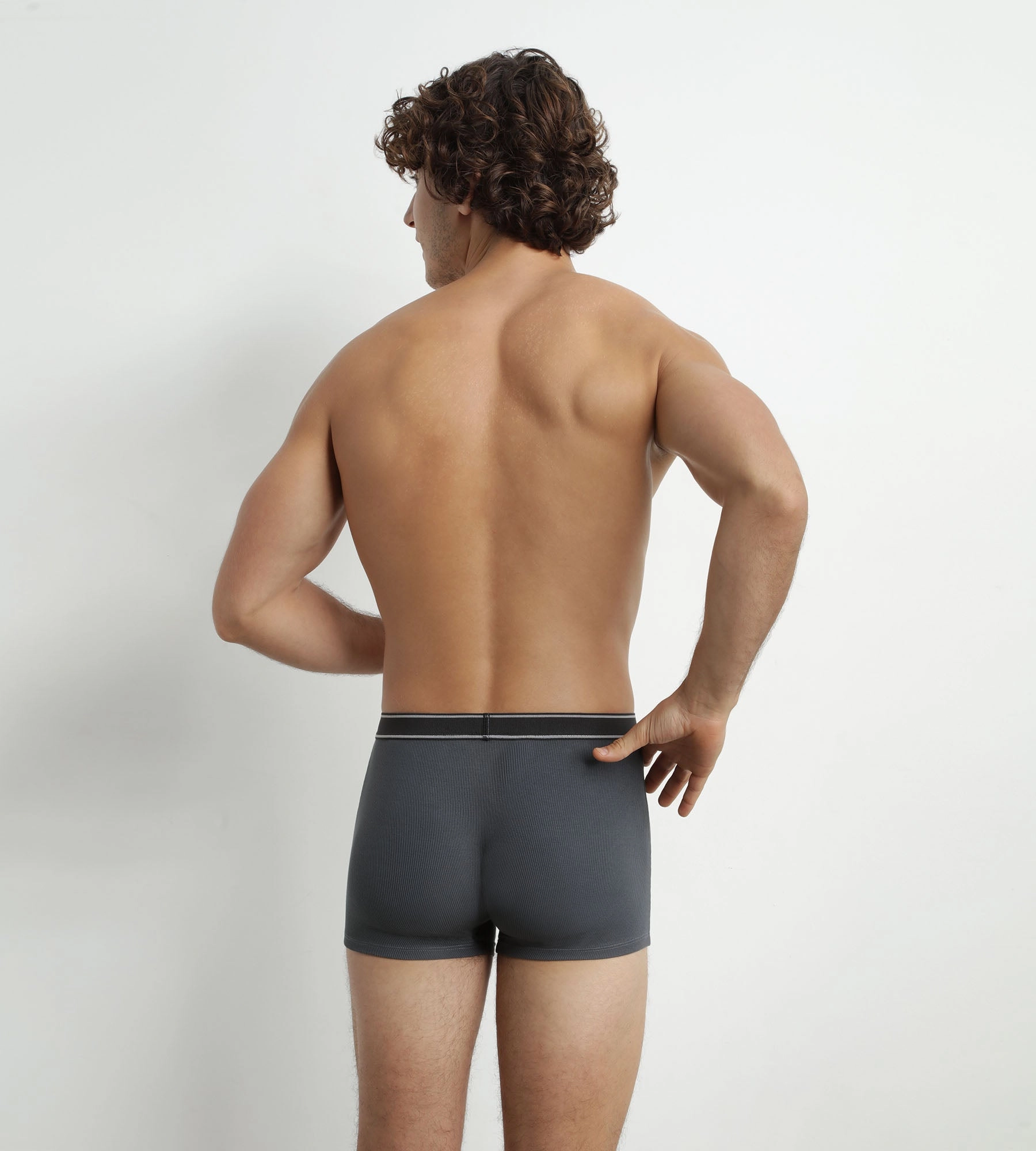 Boxer homme coton modal côtelé Gris Granit ceinture noire Dim Elegant