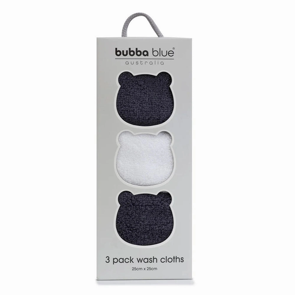 Bubba Blue Nordic 3pk Wash Cloths Charcoal/White