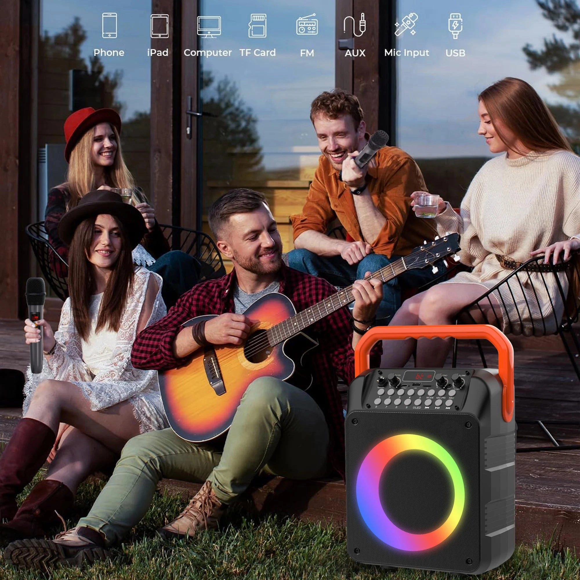 Burufy ZX0054 Karaoke Machine for Adults and Kids with 2 Wireless Microphone, Portable Home Karaoke System Singing Machine, Bluetooth PA Speaker for Party (Black-2)