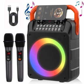 Burufy ZX0054 Karaoke Machine for Adults and Kids with 2 Wireless Microphone, Portable Home Karaoke System Singing Machine, Bluetooth PA Speaker for Party (Black-2)