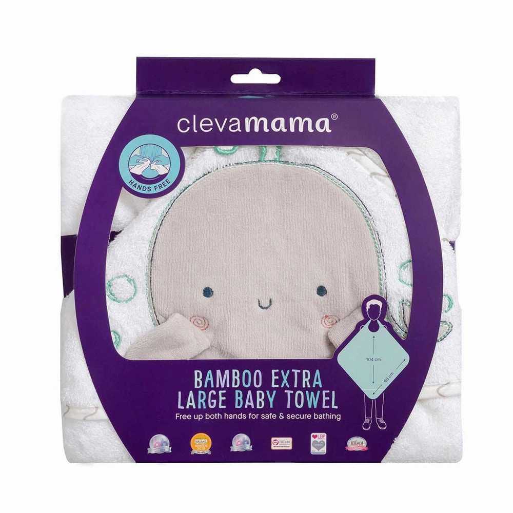 ClevaMama Bamboo Apron Baby Bath Towel White & Grey