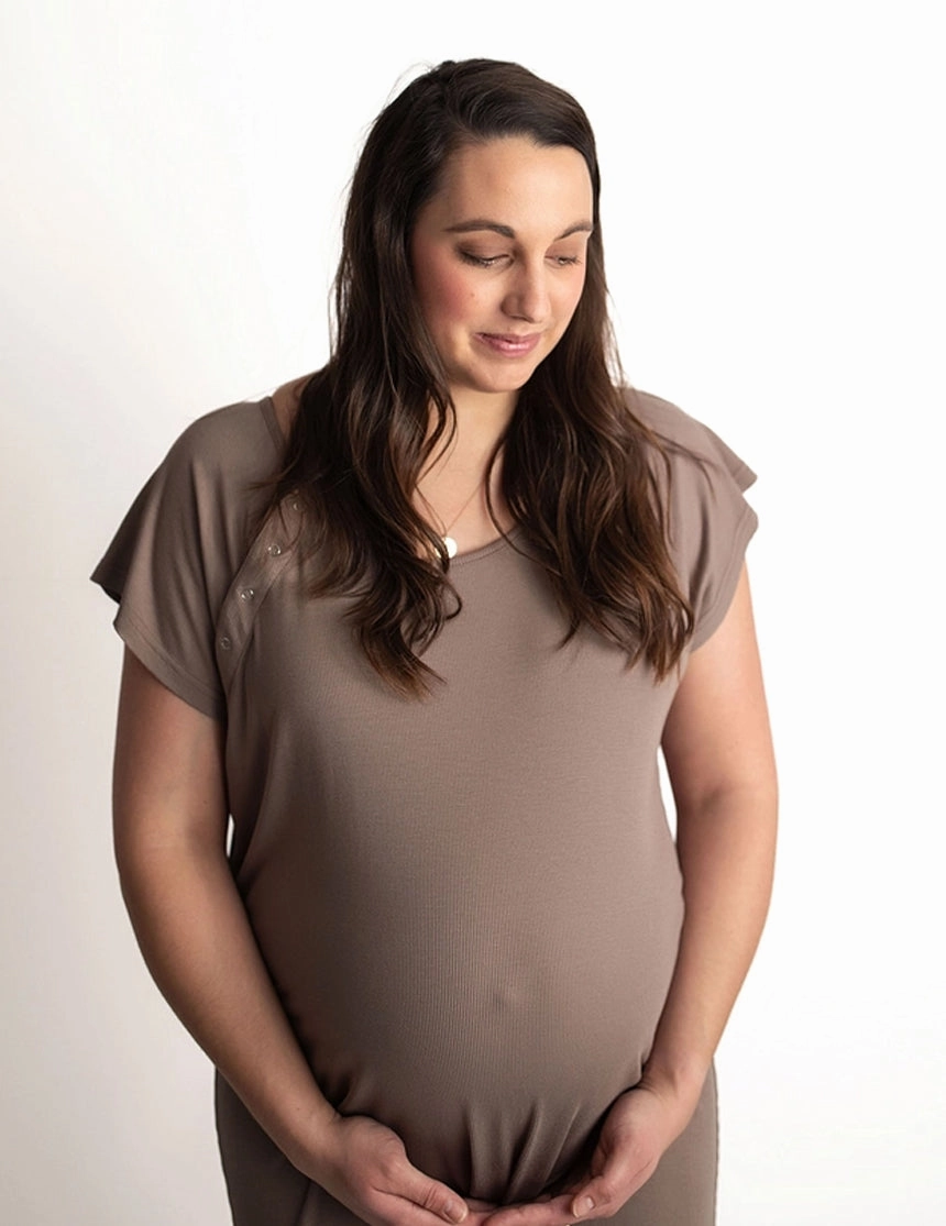 Cocoa Ribbed Labor & Delivery Gown