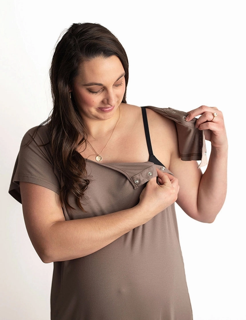 Cocoa Ribbed Labor & Delivery Gown