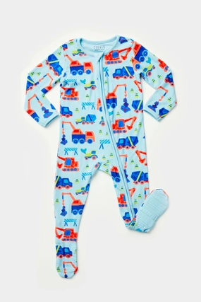 Construction Blue | Soft & Stretchy Zipper Footie