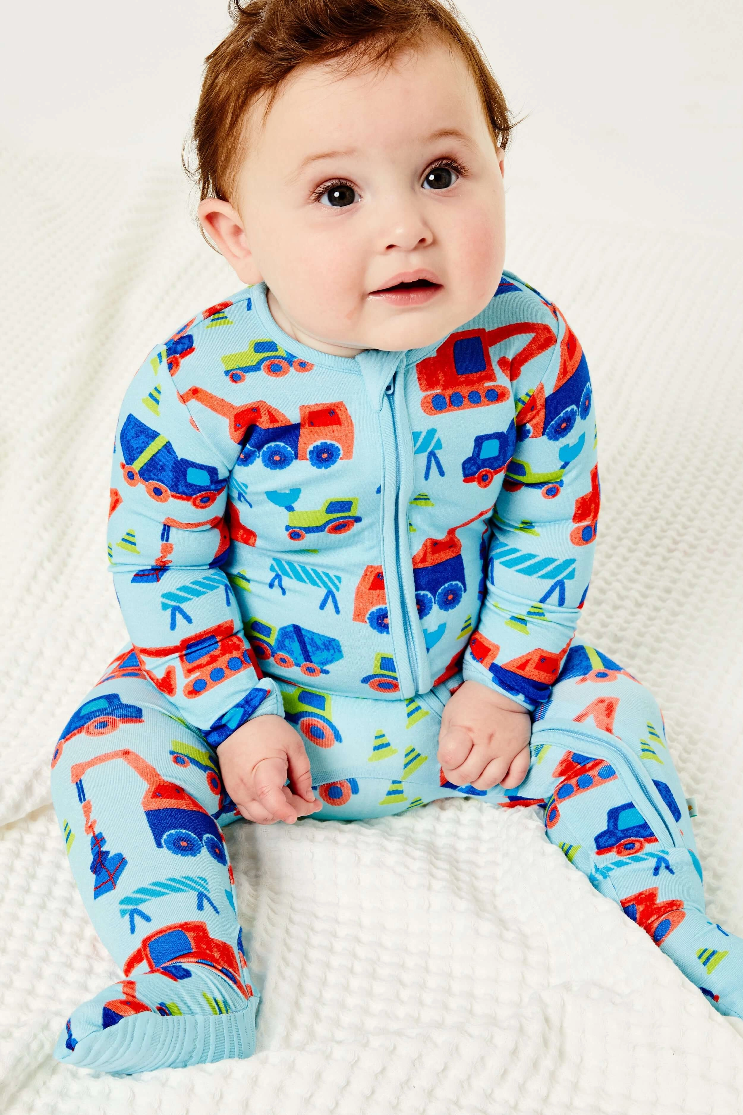 Construction Blue | Soft & Stretchy Zipper Footie