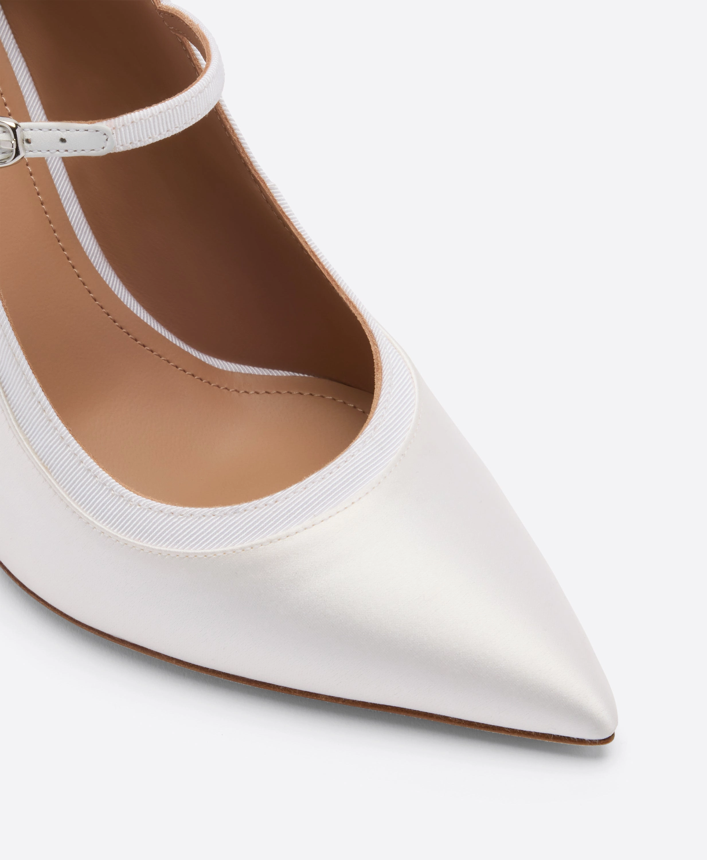 Corina 85 White Satin Heeled Pumps