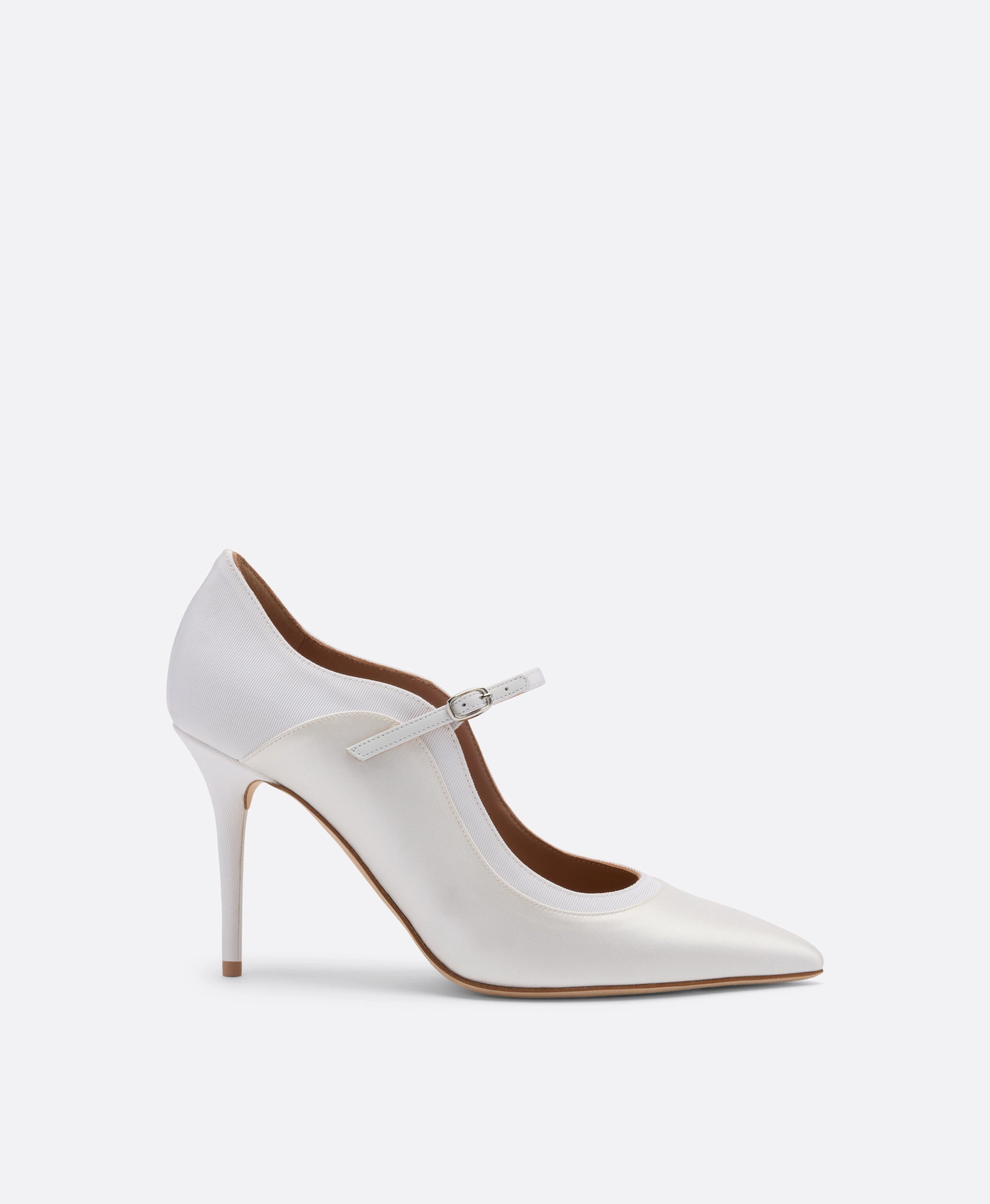 Corina 85 White Satin Heeled Pumps