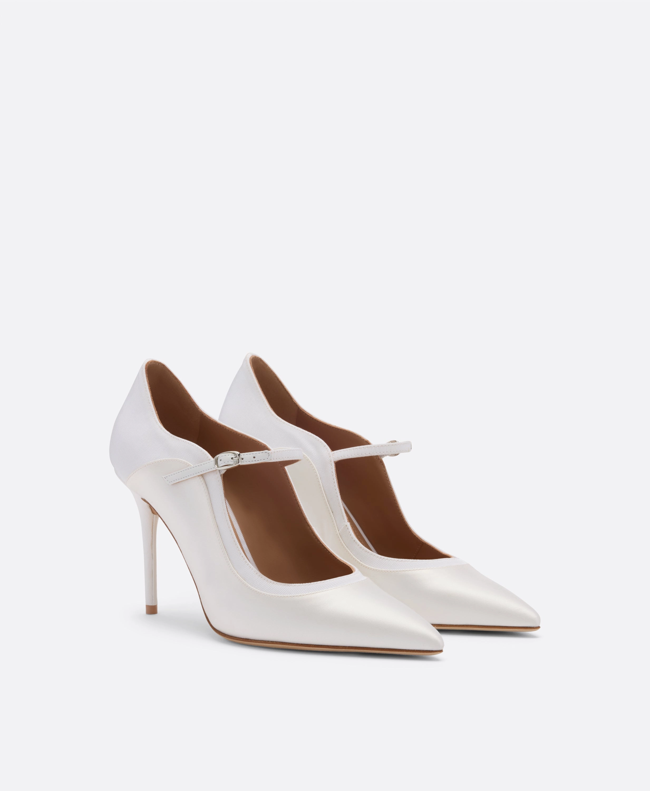 Corina 85 White Satin Heeled Pumps